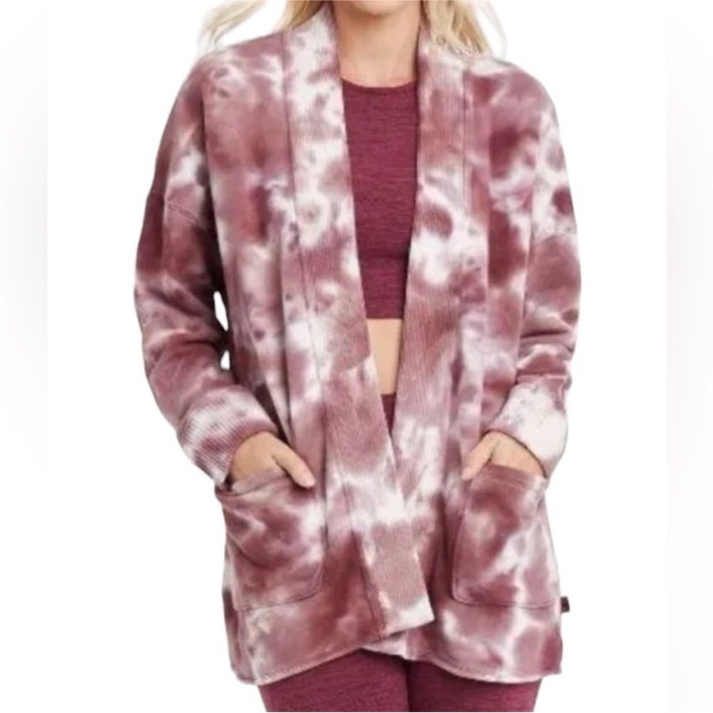 ⭐️JoyLab Size Medium Maroon Tie Dye French Terry Cardigan Sweater.